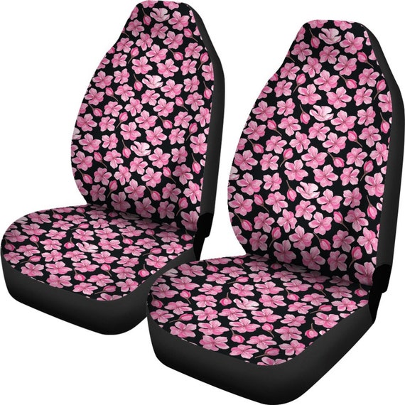 Black With Large Pink Cherry Blossom Flowers Car Seat Covers - Cherry Car Seat Cover Sets Black With Large Pink Cherry Blossom Flowers Car Seat Covers - Cherry Car Seat Cover Sets