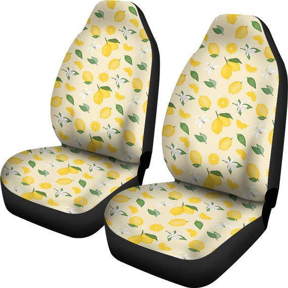 Lemon Car Seat Covers Set Light and Bright Yellow Pattern With Lemons,  Blossoms Leaves Universal Fit Bucket Seats Suvs Lemon Car Accessories 