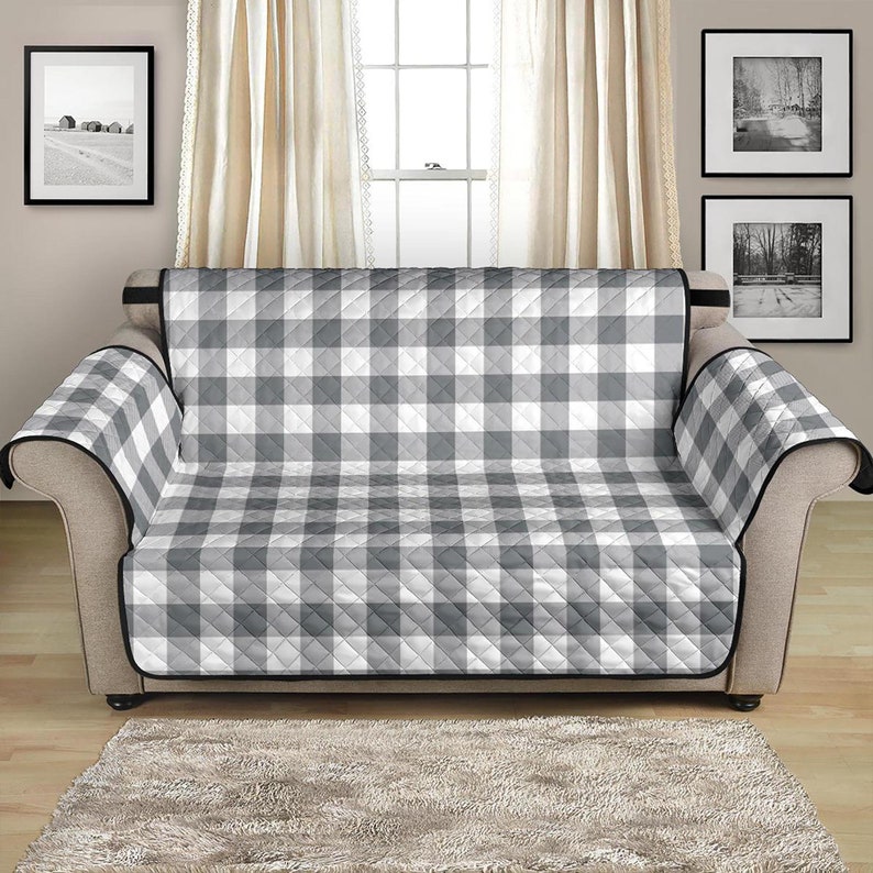 Buffalo Plaid Furniture Slipcovers Rustic Style Gray White Etsy