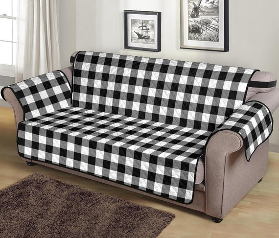 Black and White Buffalo Plaid 70 Seat Width Sofa Couch Cover