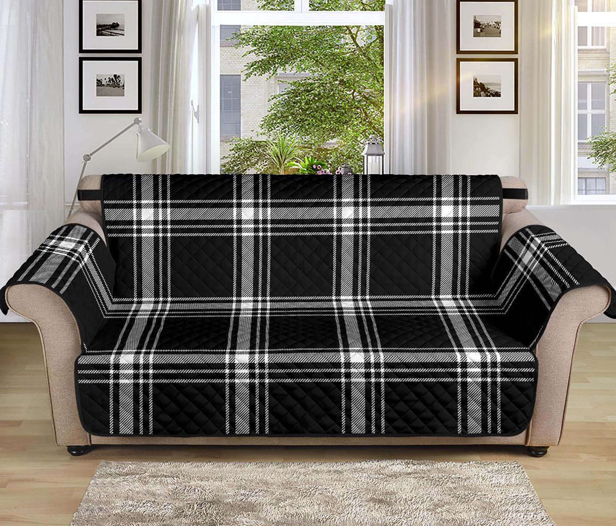 Plaid Sofa Slipcover Black and White Tartan Pattern on 70 Seat