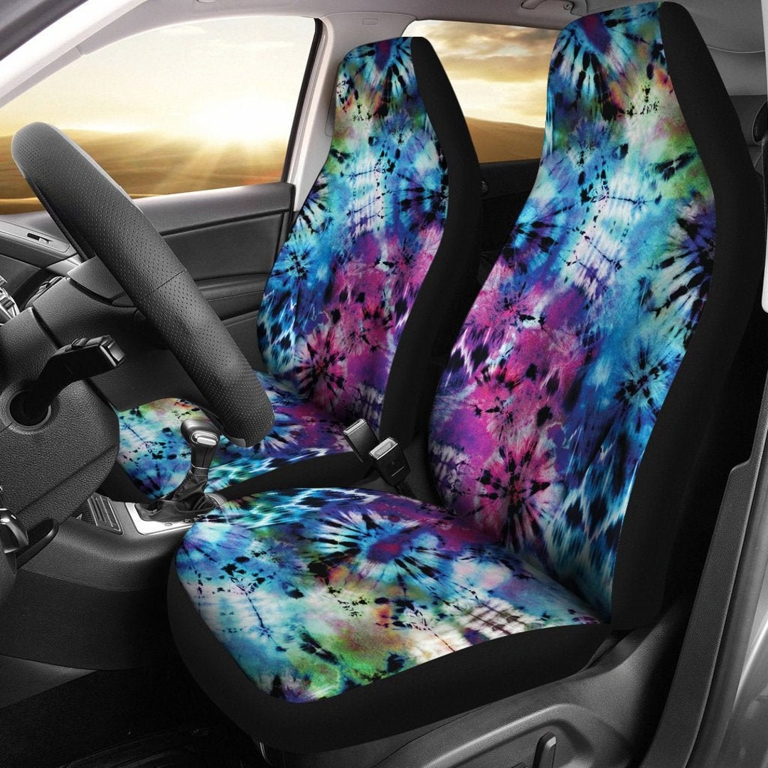 Tie Dye Car Seat Covers Set Bright Rainbow Colors Universal Fit for