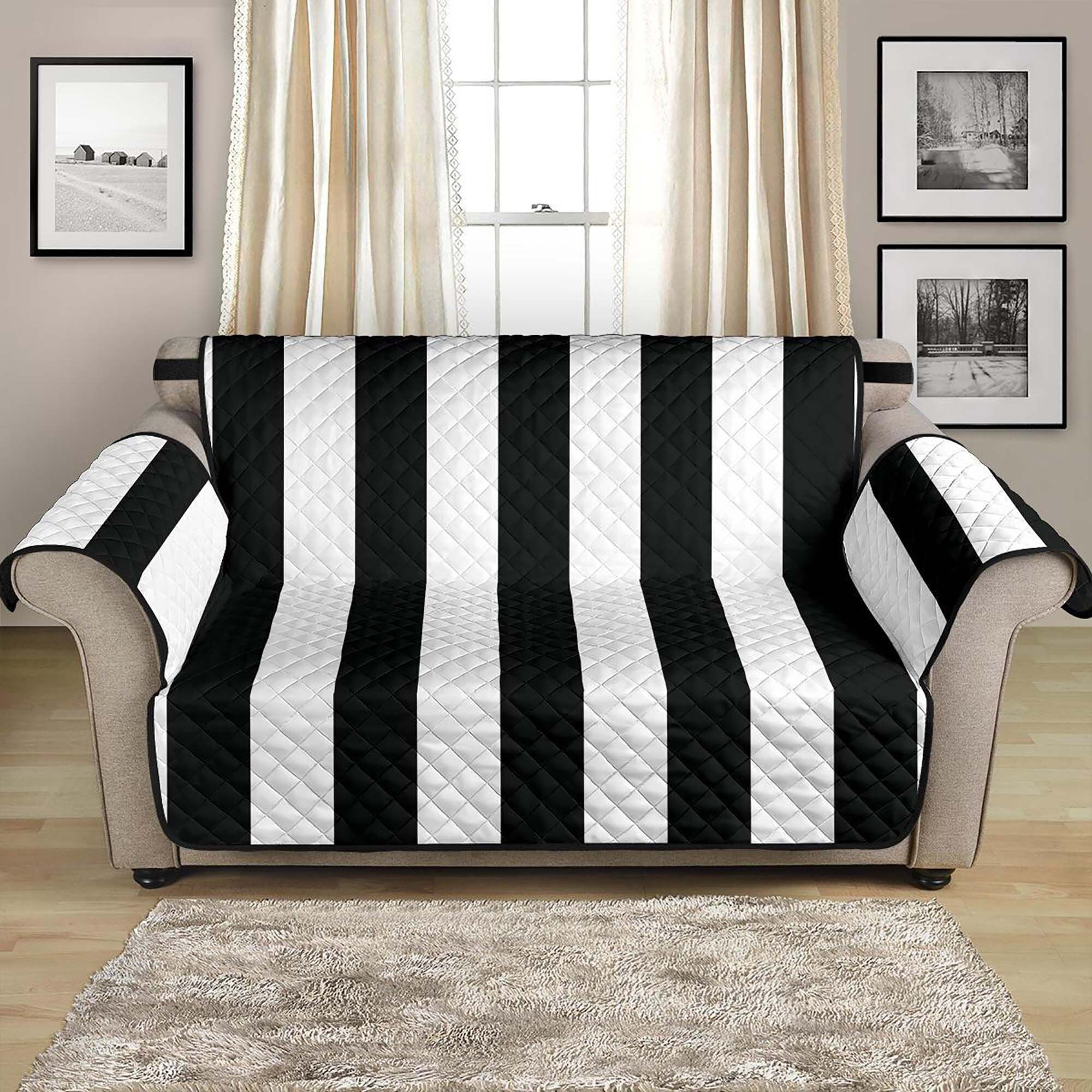 Striped Loveseat Slipcover Black White Vertical Stripes Sofa Couch