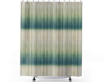 Tan Green Tie Dye Style Shower Curtain Printed Polyester  71" x 74" Quick Dry Fabric Boho Hippie Theme Bathroom