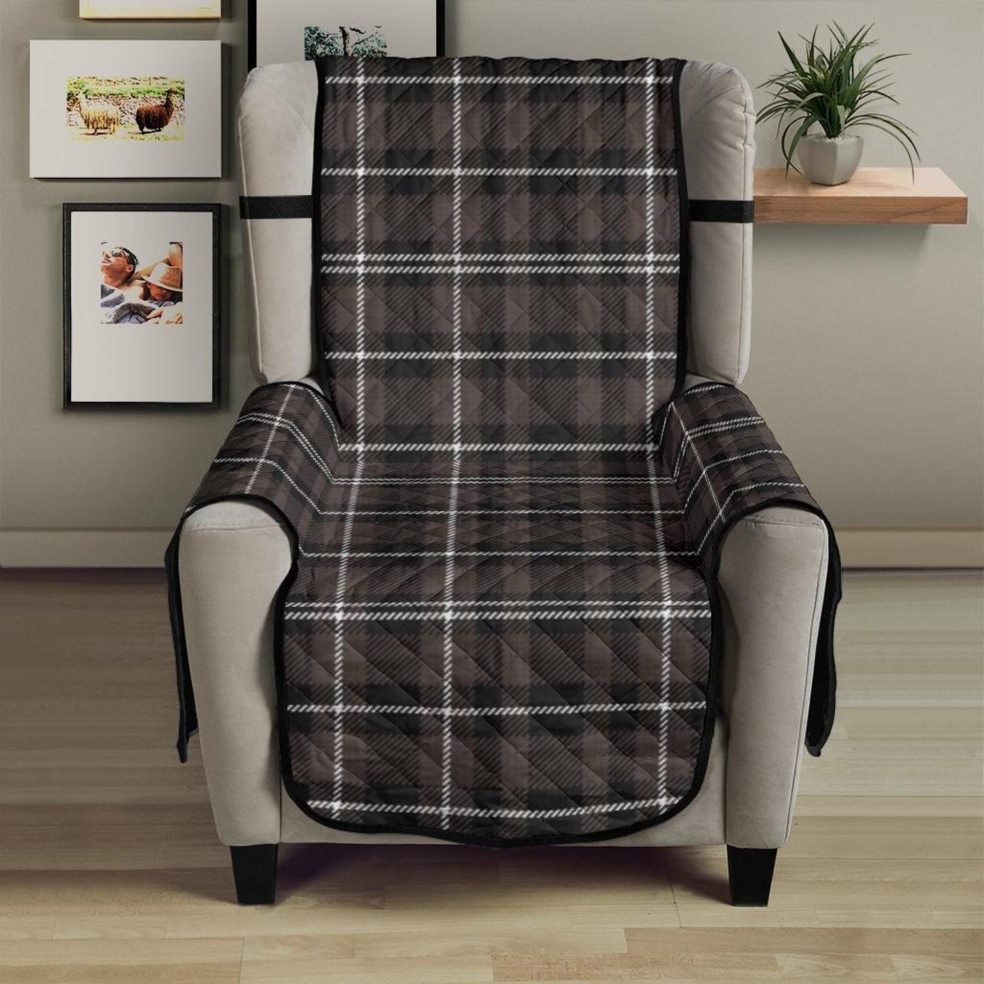 Plaid Recliner Slipcover Brown White and Black Tartan Etsy Canada