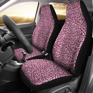 Pink Leopard Skin Car Seat Covers Set Animal Print  Universal Fit For Bucket Seats In Cars and SUVs African Safari Jungle