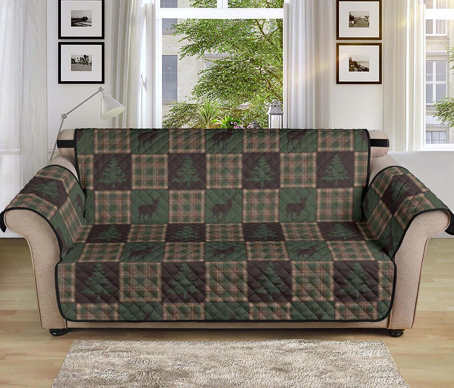 Wingback Recliner Slipcover Brown and Green Plaid With Deer Etsy
