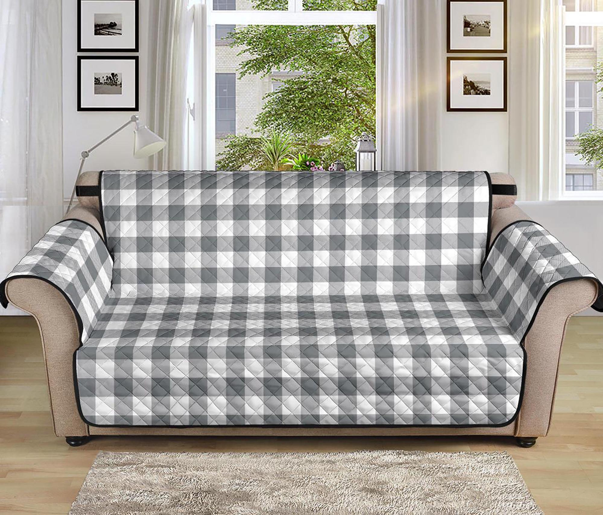 Houndstooth Plush Mat Furniture Protection Anti-Slip Couch Cover