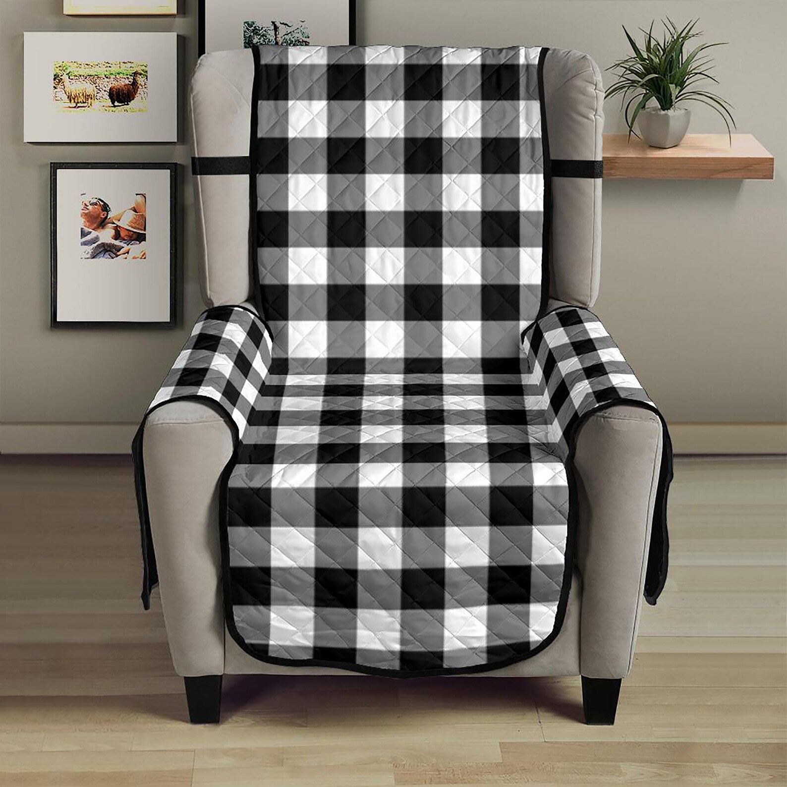 Black and White Buffalo Plaid 54 Seat Width Loveseat Etsy