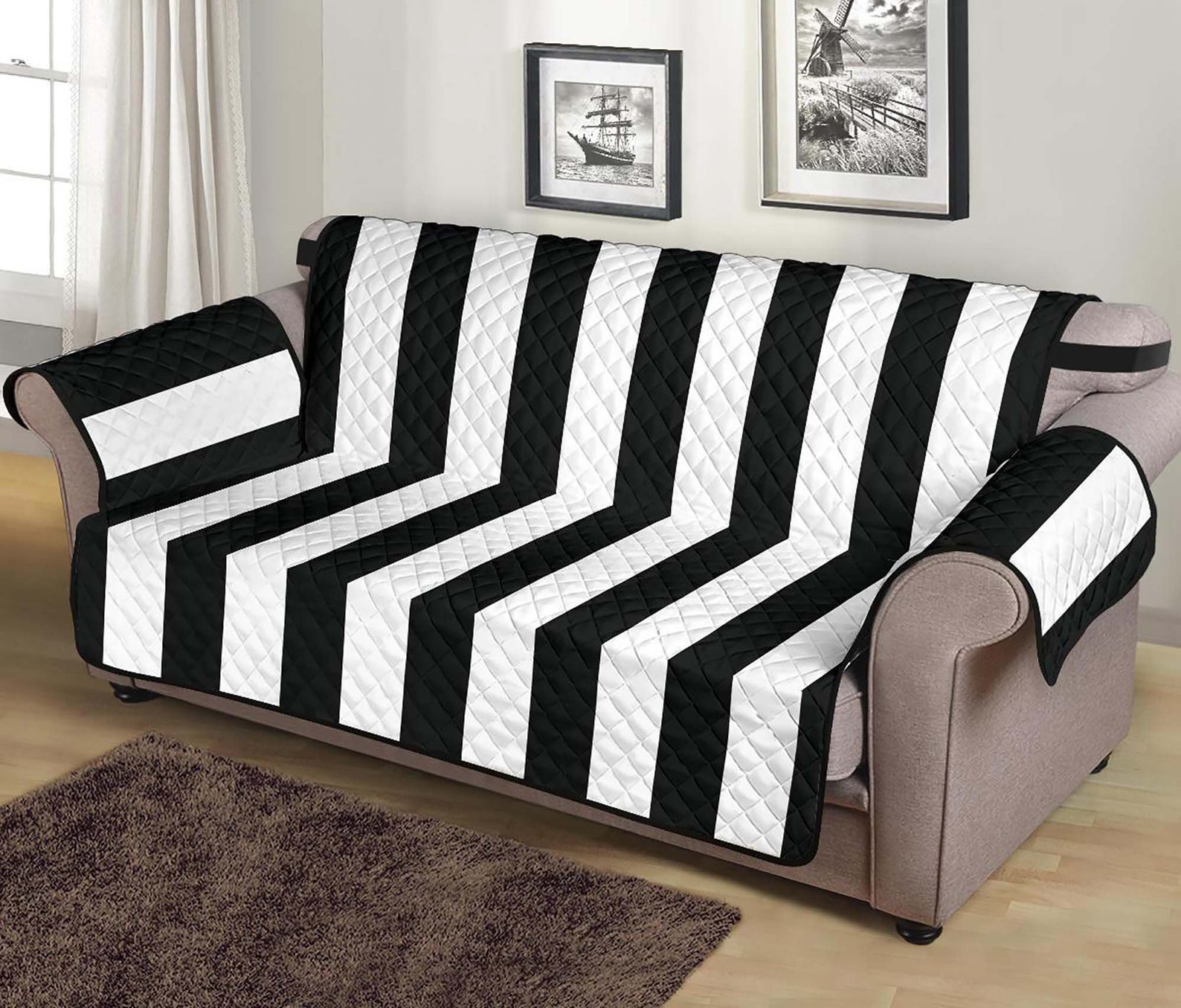 Striped Couch Slipcover Black White Vertical Stripes Sofa Slip Etsy UK