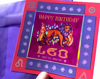 NEW Foil Zodiac Bday Card: Leo