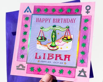 NEW Foil Zodiac Bday Card: Libra