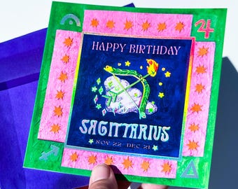 NEW Foil Zodiac Bday Card: Sagittarius