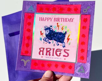 NEW Foil Zodiac Bday Card: Aries