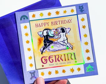 NEW Foil Zodiac Bday Card: Gemini