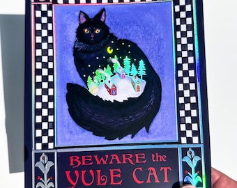 Iridescent foil Yule Cat mini print