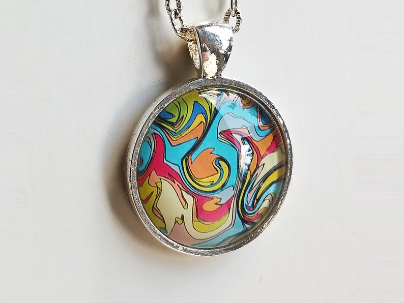 psychedelic glass pendant colorful Cabochon necklace