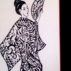 Handgezeichnete Grafik Frau im Kimono Bild 4