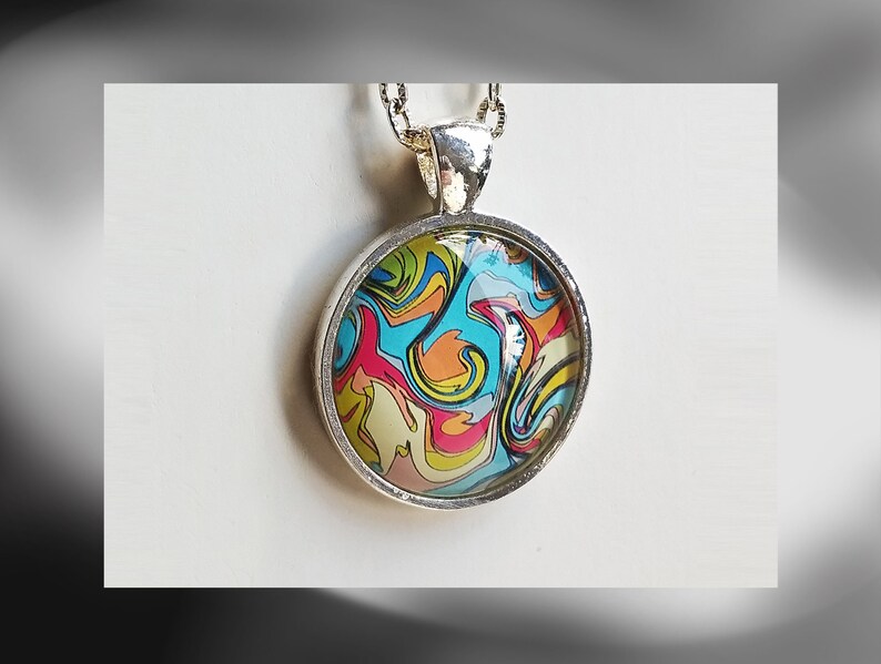 psychedelic glass pendant colorful Cabochon necklace