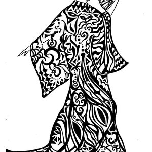 Handgezeichnete Grafik Frau im Kimono Bild 2
