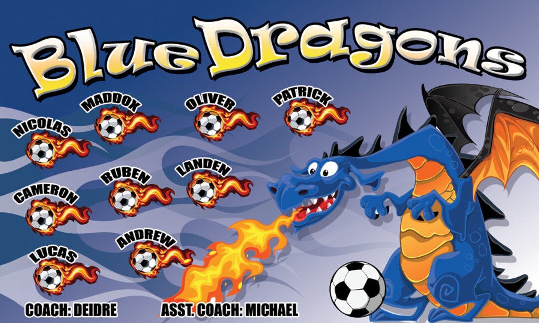 Blue Dragons Soccer Team Banner 3ft X5ft Your Team Name and Custom
