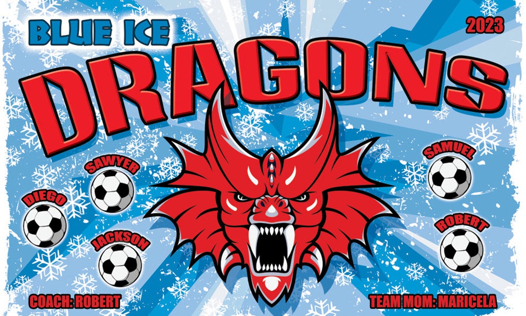 Blue Ice Dragons Soccer Team Banner 3ft X5ft Your Team Name and Custom