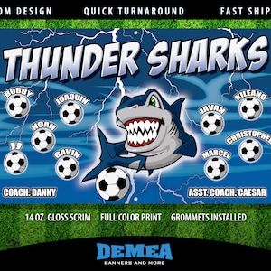 Soccer Team Banner - Any Team Name - Choose Size - Add PVC Stand - Add Pole Pockets - Any Sport