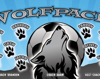 WOLFPACK Soccer Team Banner - Any Team Name - Choose Size - Custom Design - Add PVC Stand - Add Pole Pockets - Any Sport