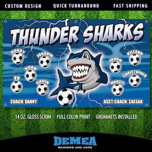Thunder Sharks Soccer Team Banner | Custom Sports | Any Team Name, Size