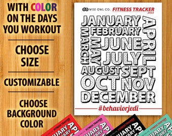 2024 WORKOUT TRACKER WHITE - Monthly, Annual Fitness Tracker, Color by Number - by Wise Owl Co.