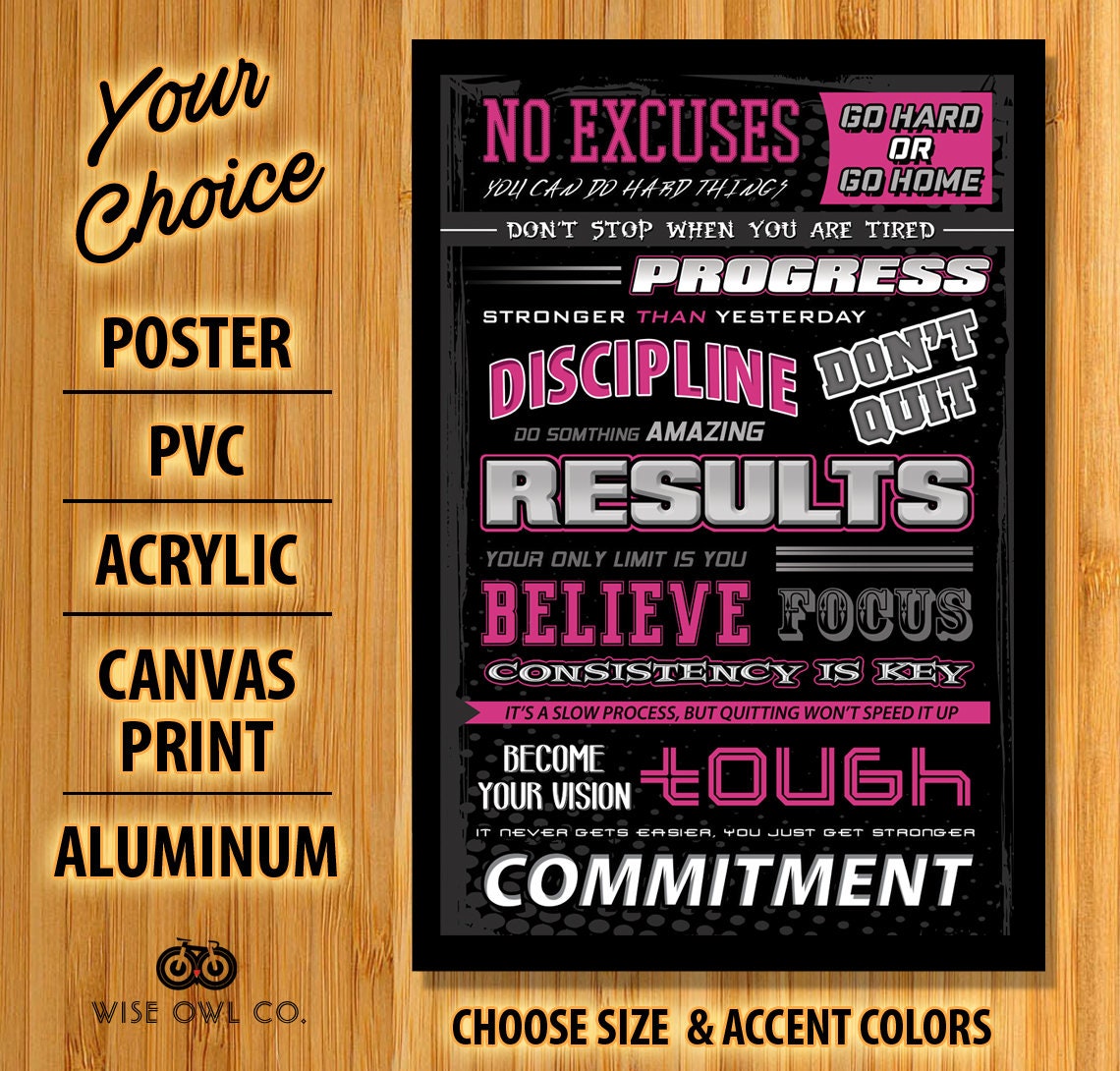 Motivational Fitness Poster PINK - PVC, Acrylic, Aluminum, Canvas / You ...