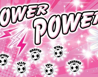 Flower Power - Bandera de equipo de fútbol - Nombre de cualquier equipo - Elija el tamaño - Diseño personalizado - Agregar soporte de PVC - Agregar bolsillos para postes - Cualquier deporte