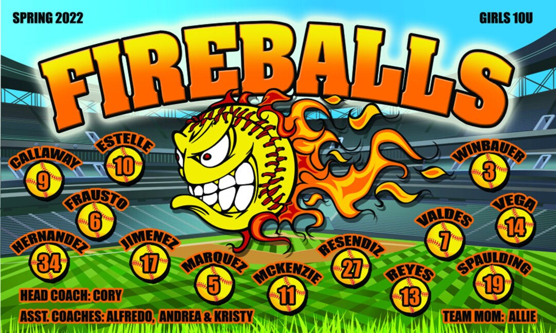 Fireballs Baseball or Softball Team Banner 3ft X5ft Your Etsy
