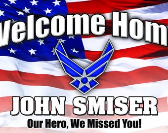 Personalized Welcome Home Military Banner with photo for United States Air Force USA