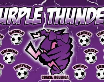 Purple Thunder -  Soccer Team Banner  - (3ft x5ft) Your Team Name and Custom Design