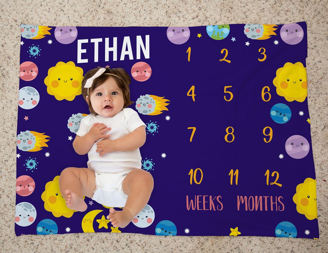 Solar System Baby Blanket Space Milestone Blanket Space Etsy