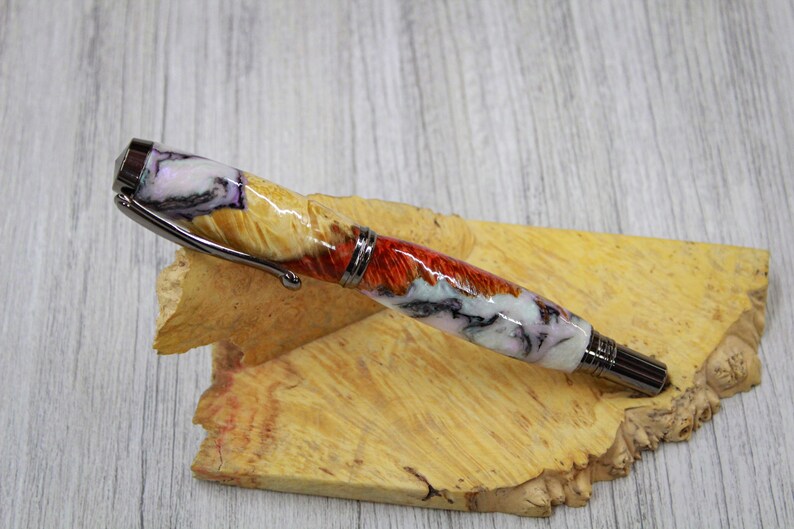 Faux Mother of Pearl and Flame Box Elder Rollerball Pen