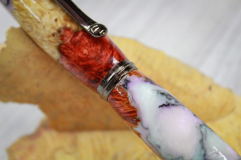 Faux Mother of Pearl and Flame Box Elder Rollerball Pen