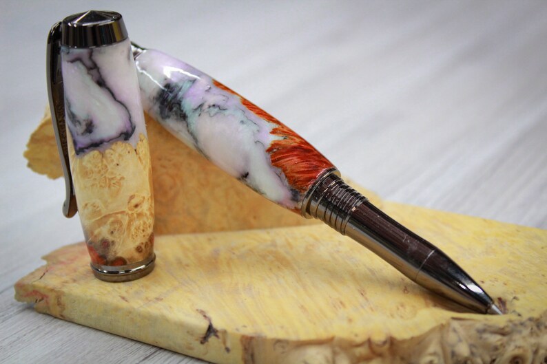 Faux Mother of Pearl and Flame Box Elder Rollerball Pen