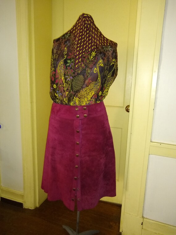 VTG 1970s suede/leather snap front midi skirt