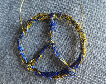 Decorative Wire Peace Sign Blue Gold Peace Sign