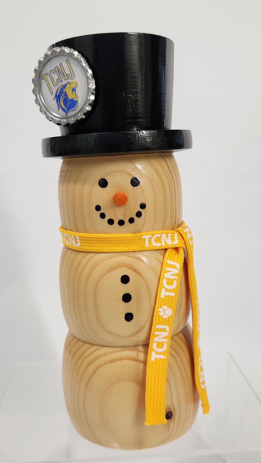 Hand-turned Pine Wood TCNJ, the College of New Jersey Snowman Figure ...