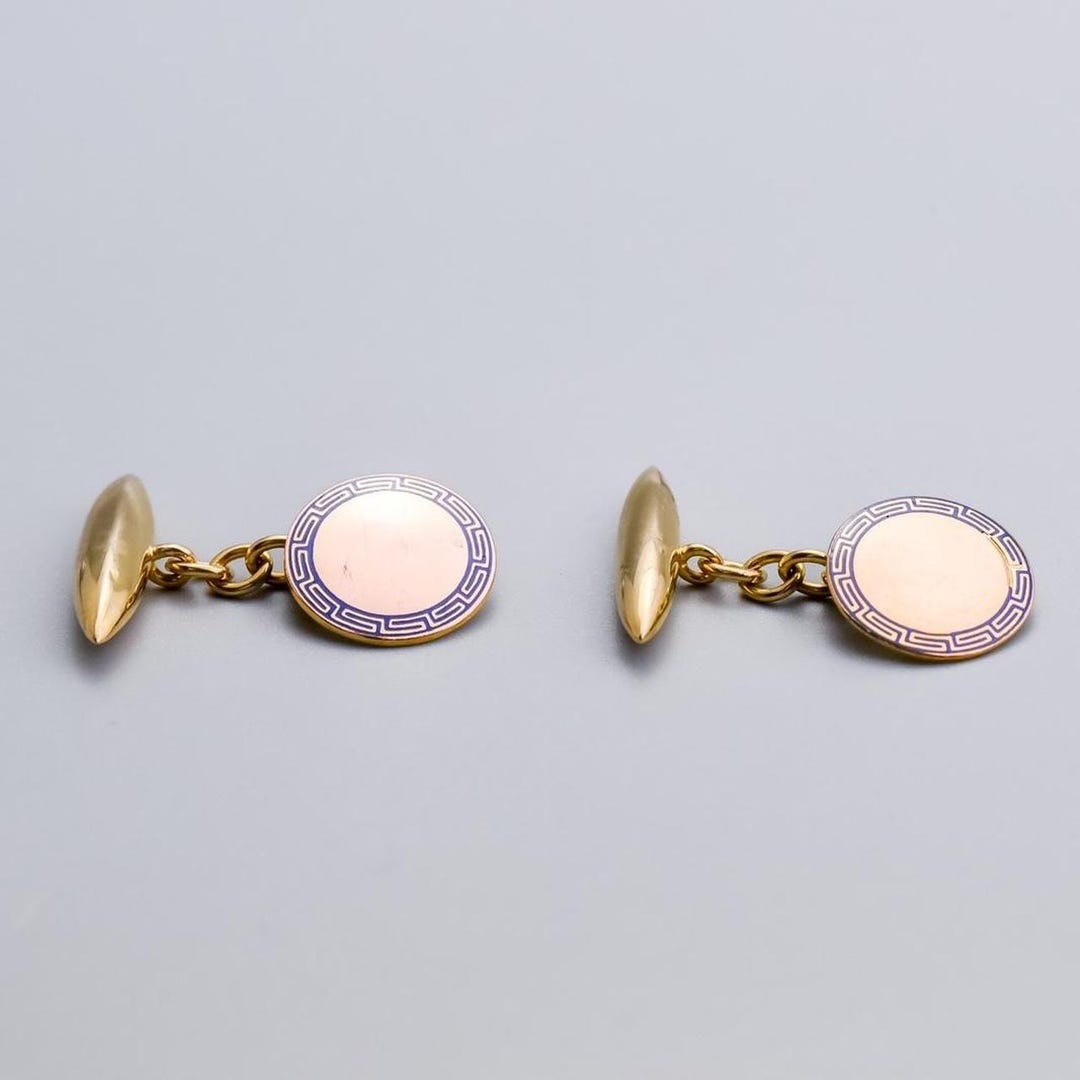 Solid 9K Gold Art Deco Enamel Cufflinks - Etsy