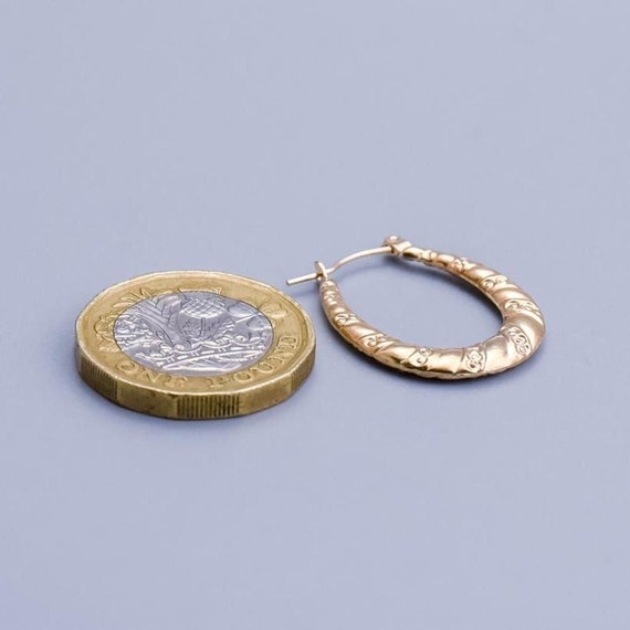Solid 9K gold twist design oval hoops with circle… - image 3