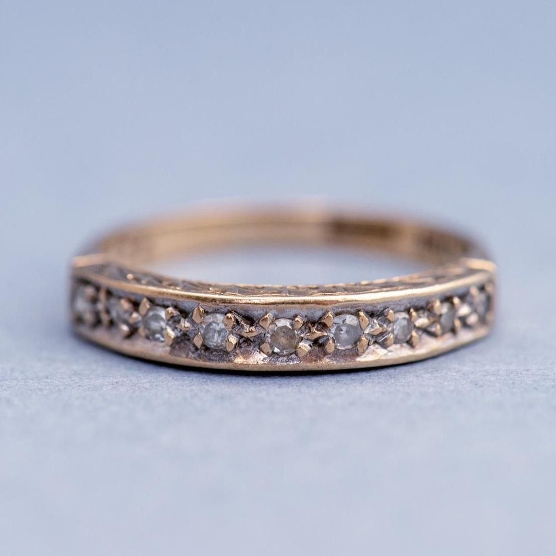 Solid 9K Gold Half Eternity CZ Ring Etsy