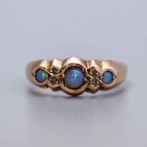 Solid 9K gold antique Art Deco opal and diamond cluster ring