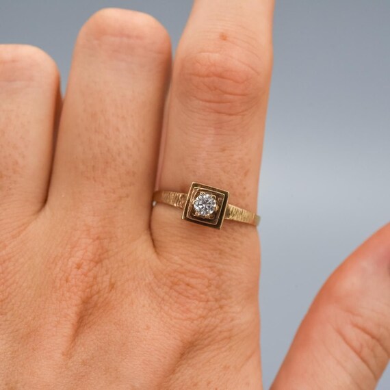 Solid 9K Gold Geometric CZ Ring Etsy