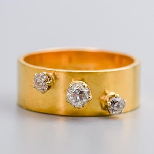 Solid 18K Gold Three Stone Diamond Ring