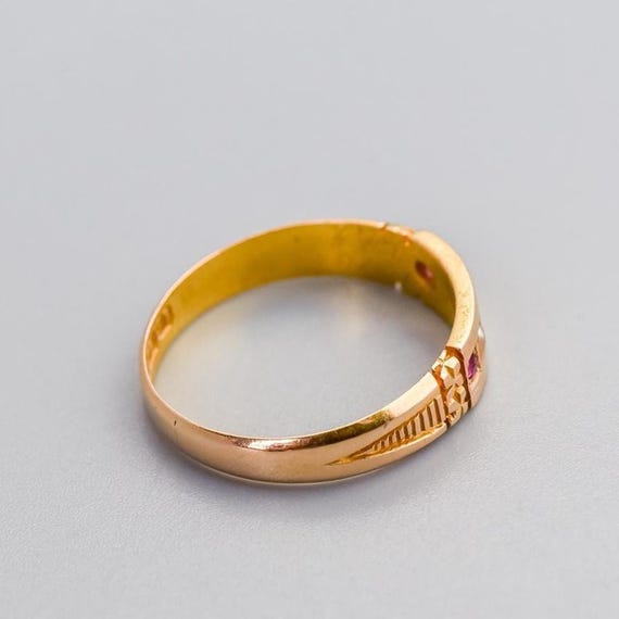 Solid 15K Gold Victorian Ruby & Seed Pearl Ring - image 3
