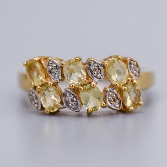 Solid 9K gold oval ring with clustered yellow cit… - image 1